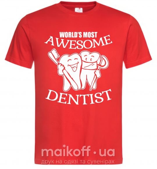 Мужская футболка World's most awesome dentist Красный фото