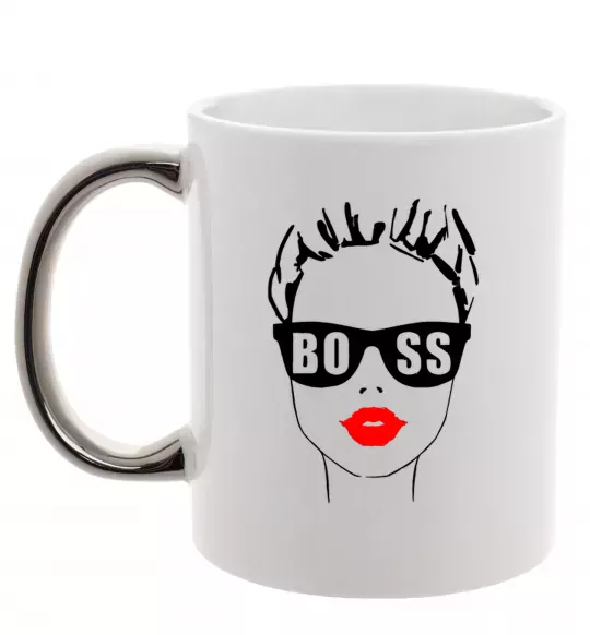 Чашка с цветной ручкой Lady boss Серебро фото