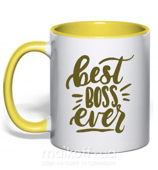 Чашка з кольоровою ручкою Best boss ever Сонячно жовтий фото