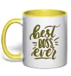 Чашка з кольоровою ручкою Best boss ever Сонячно жовтий Чашка з кольоровою ручкою Best boss ever Сонячно жовтий фото