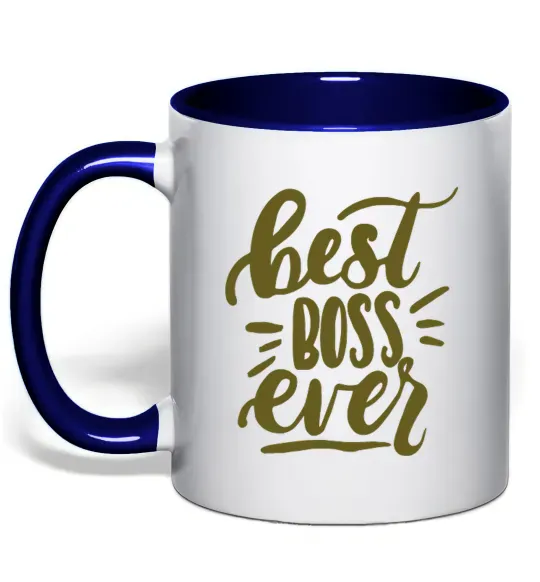 Чашка з кольоровою ручкою Best boss ever Глибокий темно-синій фото