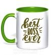 Чашка з кольоровою ручкою Best boss ever Зелений фото