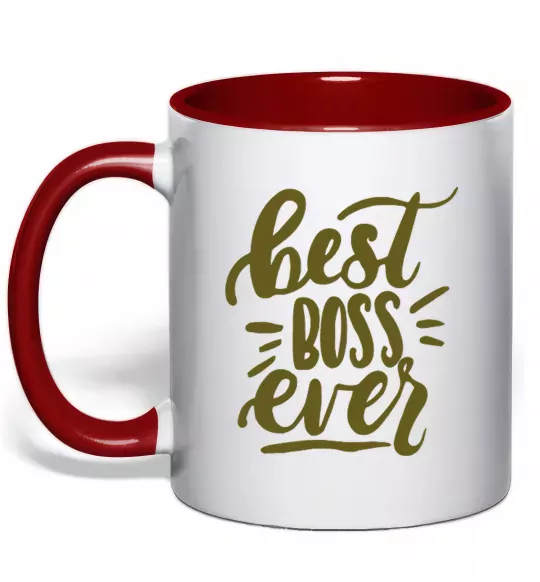 Чашка з кольоровою ручкою Best boss ever Червоний фото