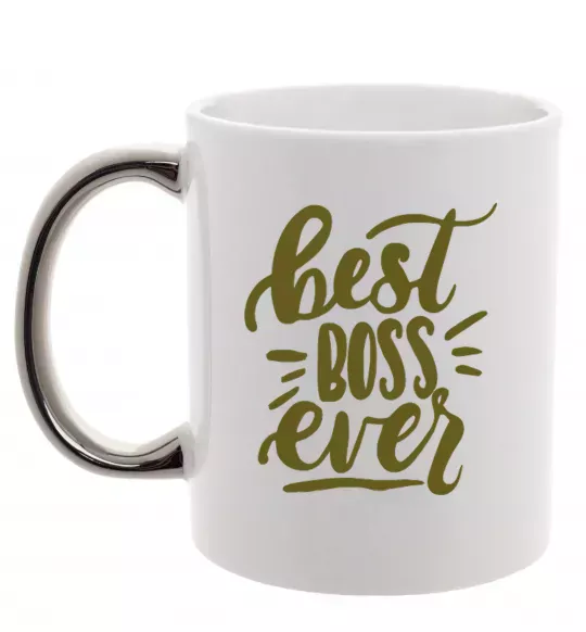 Чашка з кольоровою ручкою Best boss ever Срібло фото