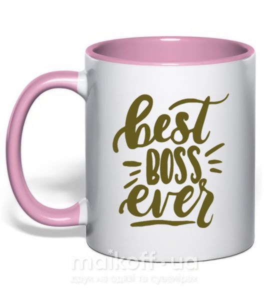 Чашка с цветной ручкой Best boss ever Нежно розовый фото