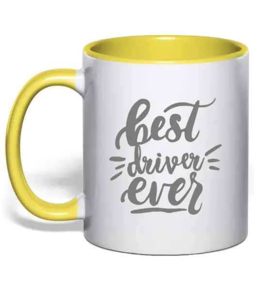 Чашка з кольоровою ручкою Best driver ever Лимонний фото