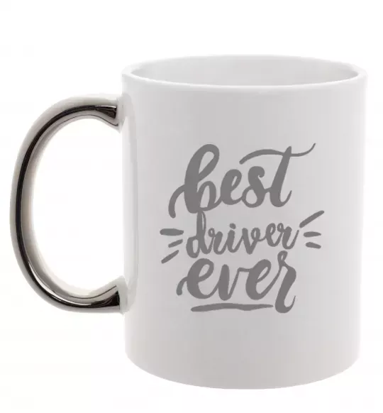 Чашка с цветной ручкой Best driver ever Серебро фото