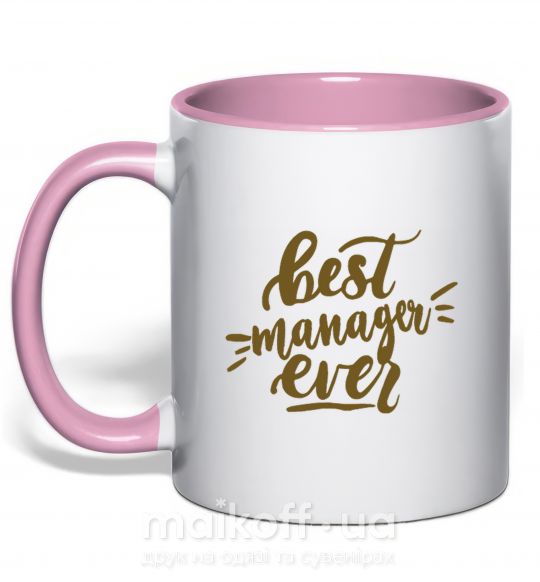 Чашка з кольоровою ручкою Best manager ever Ніжно рожевий фото