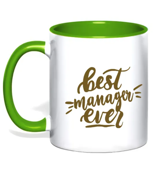 Чашка з кольоровою ручкою Best manager ever Лаймовий фото