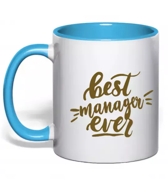 Чашка с цветной ручкой Best manager ever Голубой фото