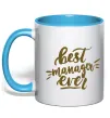 Чашка с цветной ручкой Best manager ever Голубой фото