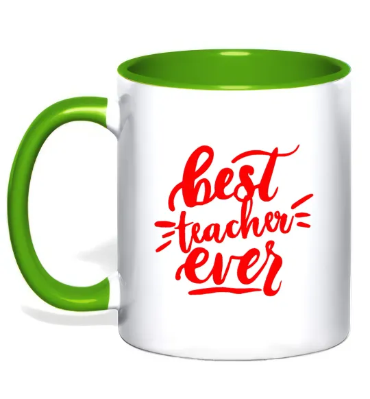 Чашка з кольоровою ручкою Best teacher ever text Лаймовий фото