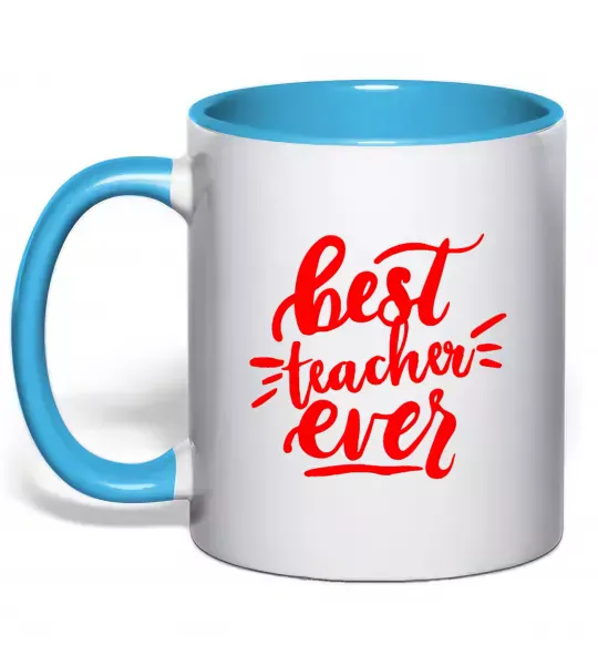 Чашка с цветной ручкой Best teacher ever text Голубой фото