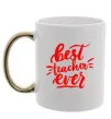 Чашка с цветной ручкой Best teacher ever text Золото фото