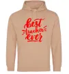 Женская толстовка (худи) Best teacher ever text Песочный фото