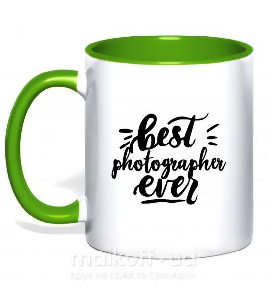 Чашка з кольоровою ручкою Best photographer ever Зелений фото