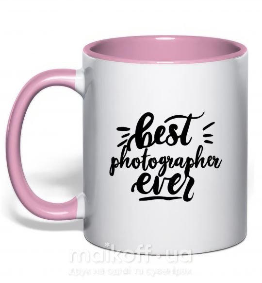 Чашка с цветной ручкой Best photographer ever Нежно розовый фото
