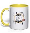 Чашка с цветной ручкой Love teach inspire Солнечно желтый фото