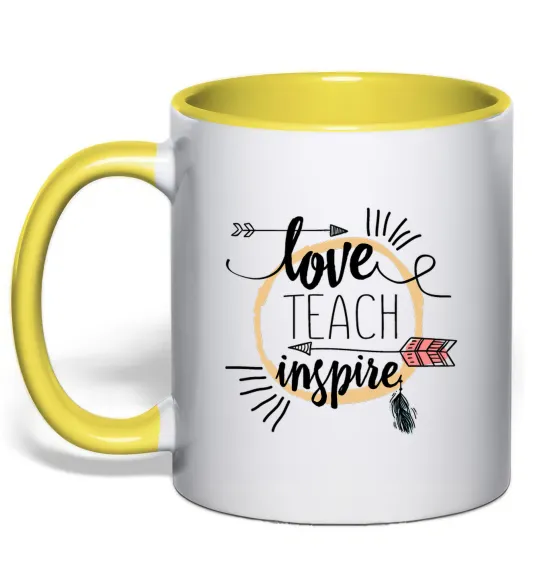 Чашка з кольоровою ручкою Love teach inspire Лимонний фото