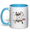 Чашка с цветной ручкой Love teach inspire Голубой фото