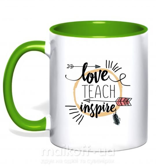 Чашка з кольоровою ручкою Love teach inspire Зелений фото