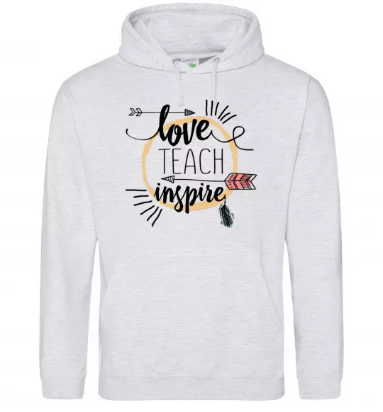 Женская толстовка (худи) Love teach inspire Серый меланж фото