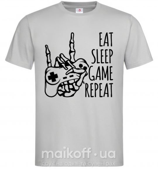 Мужская футболка Eat sleep game repeat hand Серый фото