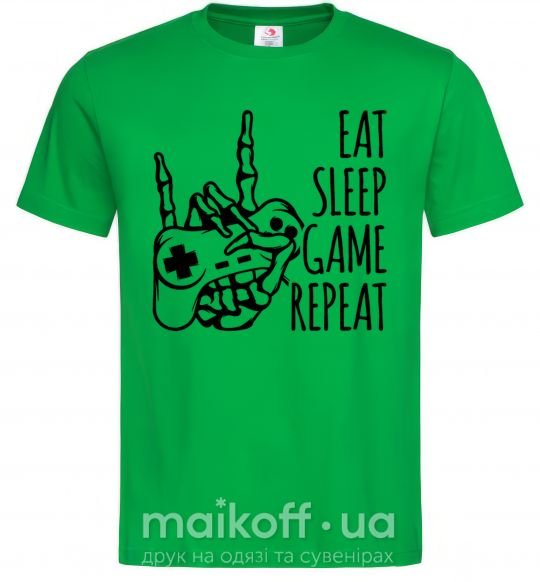 Мужская футболка Eat sleep game repeat hand Зеленый фото