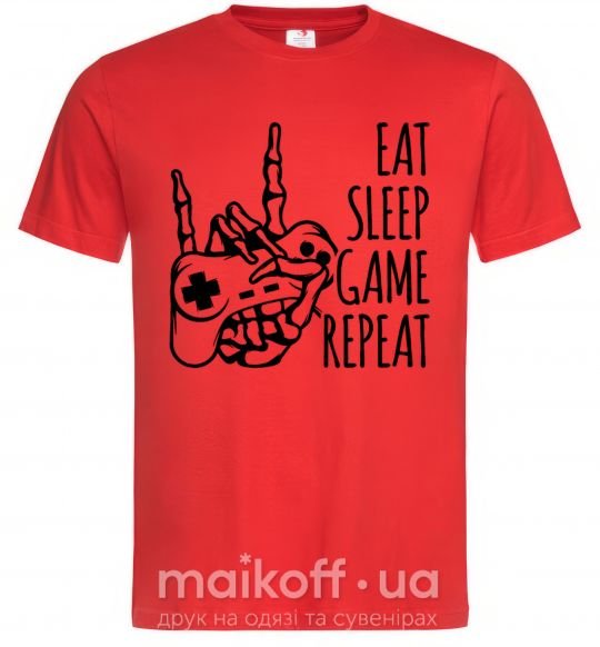 Мужская футболка Eat sleep game repeat hand Красный фото