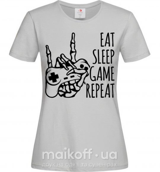 Жіноча футболка Eat sleep game repeat hand Сірий фото