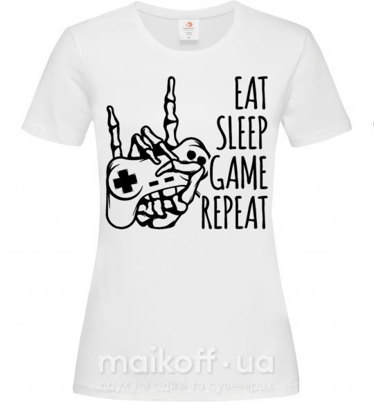 Женская футболка Eat sleep game repeat hand Белый фото