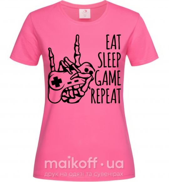 Жіноча футболка Eat sleep game repeat hand Яскраво-рожевий фото