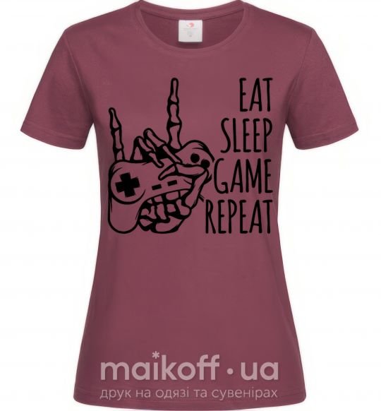Жіноча футболка Eat sleep game repeat hand Бордовий фото