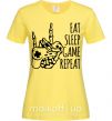 Женская футболка Eat sleep game repeat hand Лимонный фото