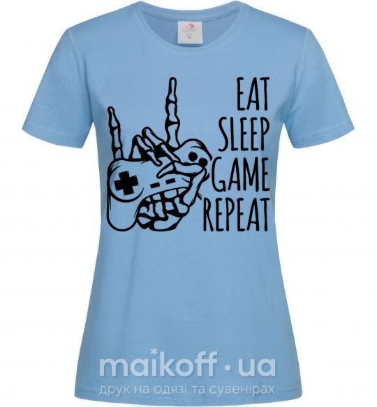 Женская футболка Eat sleep game repeat hand Голубой фото