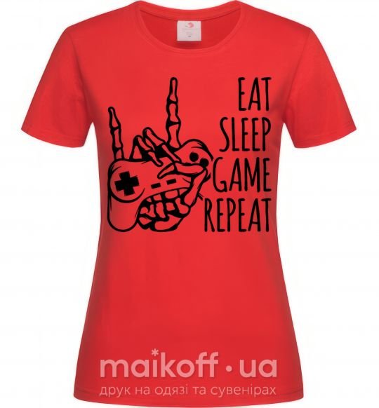 Жіноча футболка Eat sleep game repeat hand Червоний фото