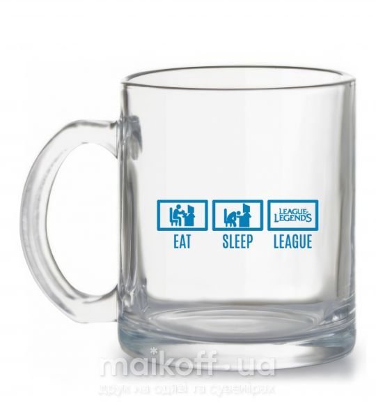 Чашка стеклянная Eat sleep league Прозрачный фото