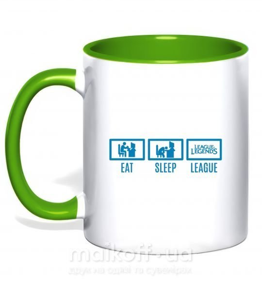 Чашка с цветной ручкой Eat sleep league Зеленый фото