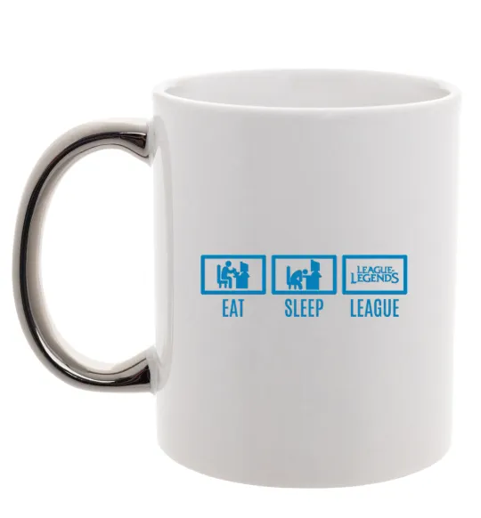 Чашка з кольоровою ручкою Eat sleep league Срібло фото