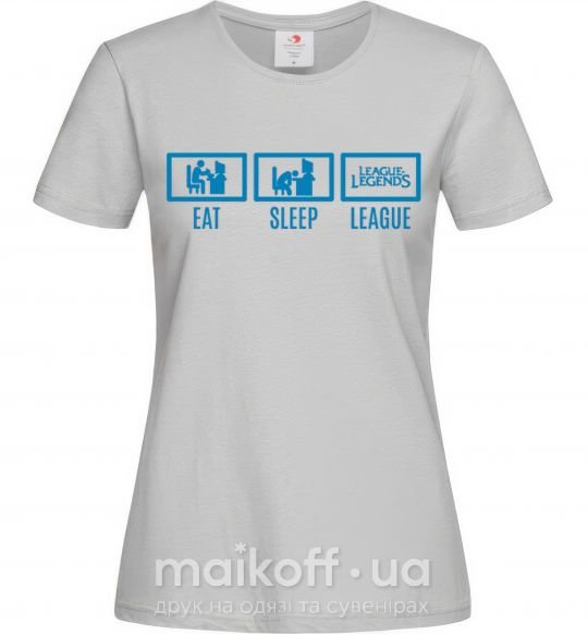 Женская футболка Eat sleep league Серый фото