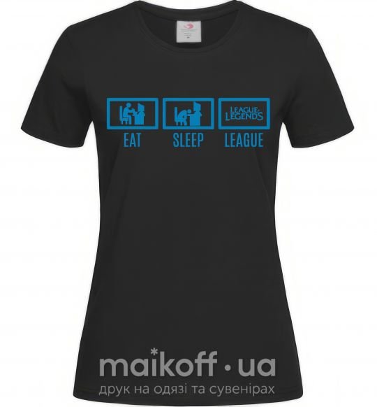 Женская футболка Eat sleep league Черный фото