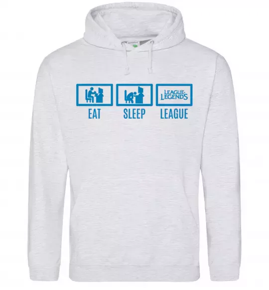 Мужская толстовка (худи) Eat sleep league Серый меланж фото
