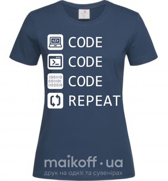 Жіноча футболка Code code code repeat Темно-синій фото