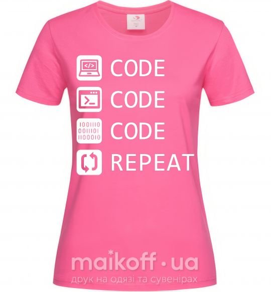 Женская футболка Code code code repeat Ярко-розовый фото