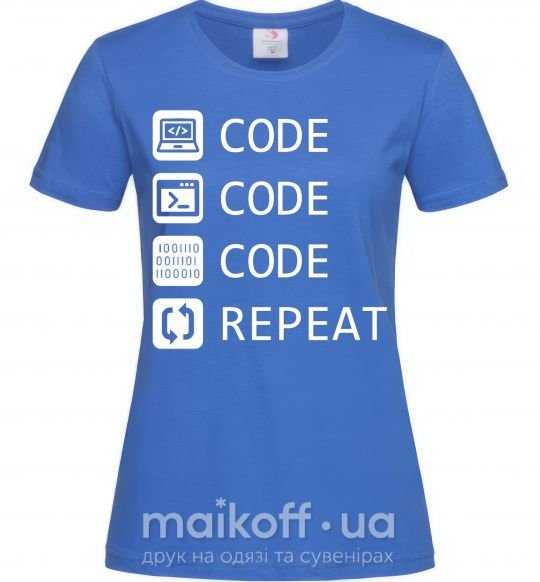 Жіноча футболка Code code code repeat Яскраво-синій фото