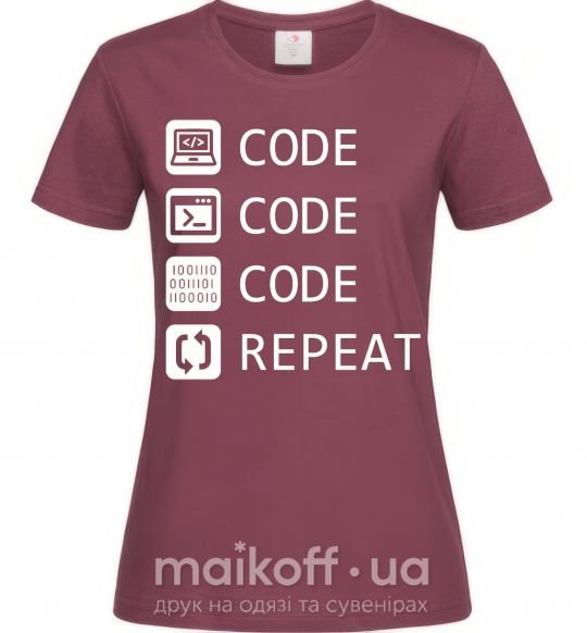 Жіноча футболка Code code code repeat Бордовий фото