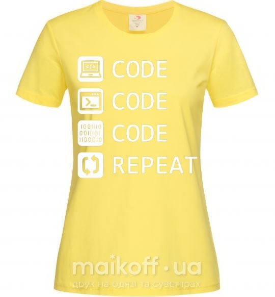 Женская футболка Code code code repeat Лимонный фото