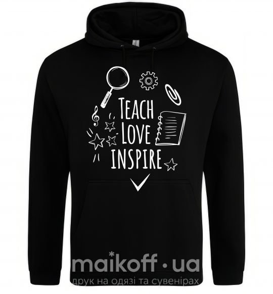 Мужская толстовка (худи) Teach love inspire Черный фото