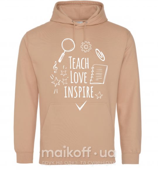 Женская толстовка (худи) Teach love inspire Песочный фото