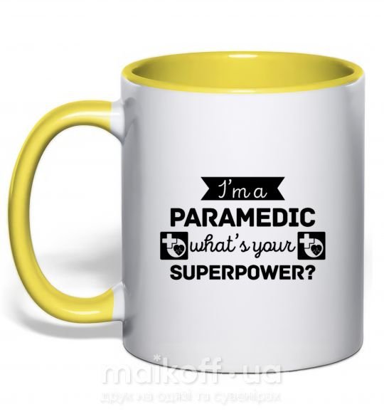 Чашка з кольоровою ручкою I'm a paramedic what's your superpower Сонячно жовтий фото